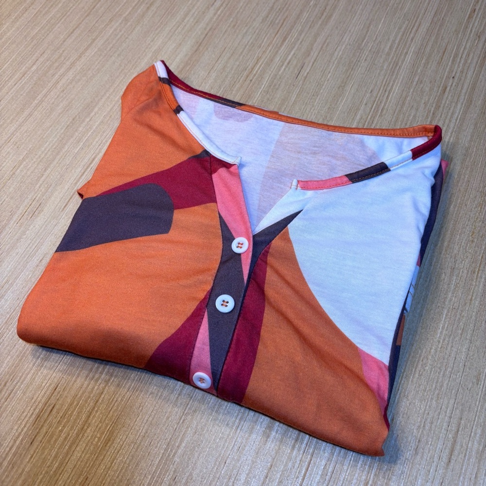 Stylish Abstract Women's Top - Orange and White